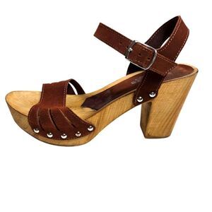 Charles By Charles David Brown Suede Wooden Platform Sandals